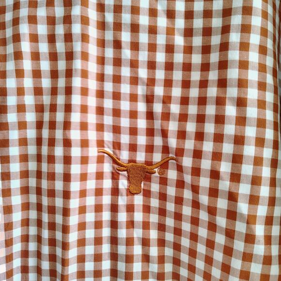 UT Longhorns Mens 2XL Orange Plaid Flip Cuff Button Down Long Sleeve Dress Shirt - Picture 4 of 9